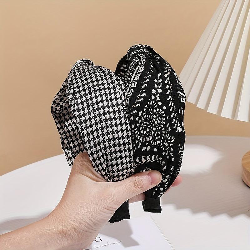 Houndstooth Knot Hair Hoop Paisley Print Wide Headband