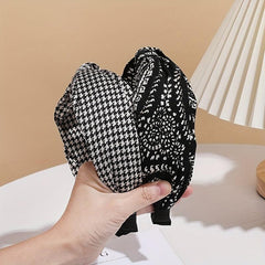 Houndstooth Knot Hair Hoop Paisley Print Wide Headband