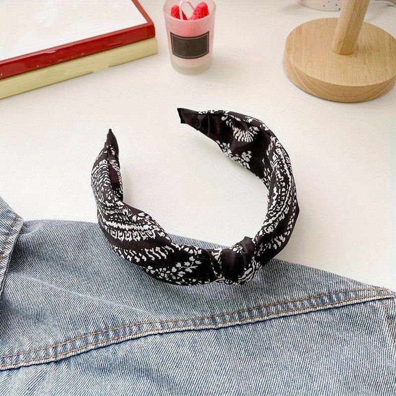 Houndstooth Knot Hair Hoop Paisley Print Wide Headband