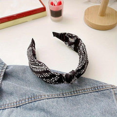 Houndstooth Knot Hair Hoop Paisley Print Wide Headband