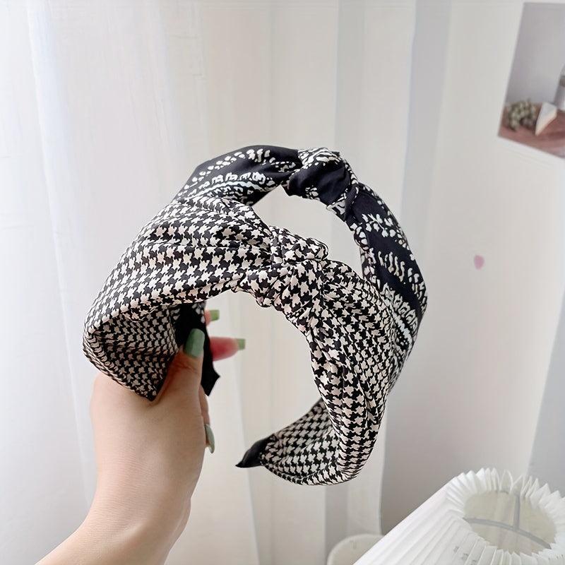 Houndstooth Knot Hair Hoop Paisley Print Wide Headband