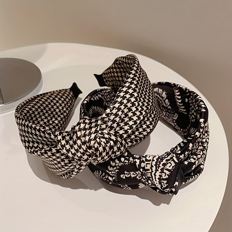 Houndstooth Knot Hair Hoop Paisley Print Wide Headband