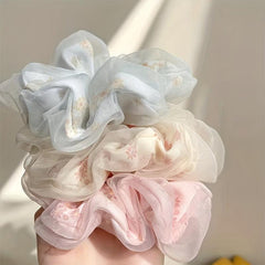 Set of 6 2-Tier Yarn Scrunchies for Women's Hair