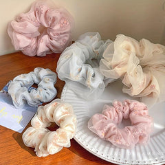 Set of 6 2-Tier Yarn Scrunchies for Women's Hair
