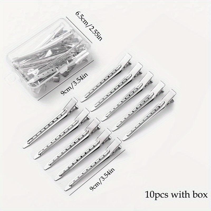 10pcs Silvery Metal Hair Clips for Styling, Salon Tool