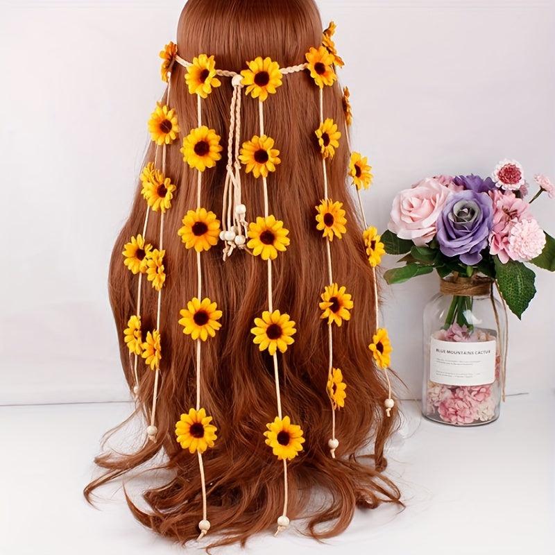 Bohemian Flower Headband with Sunflower Daisy Pendant