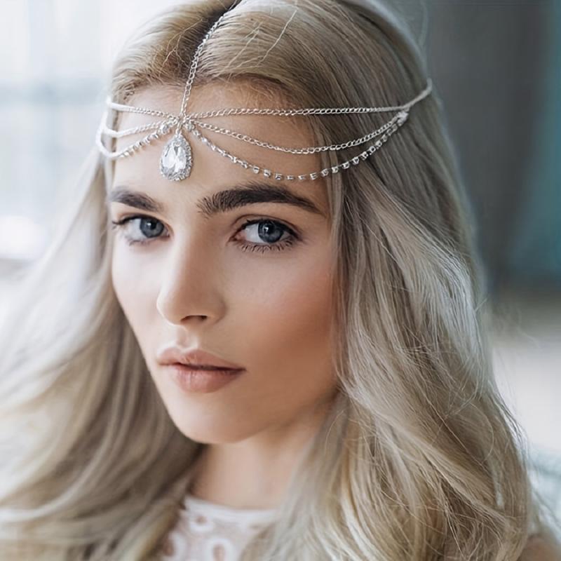 Crystal Rhinestone Water Drop Forehead Chain Headdress