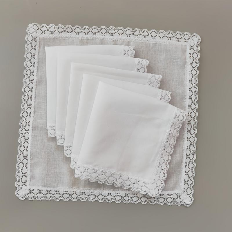 6pcs Lace Trim Handkerchief Set Women's Wedding DIY Decoration
