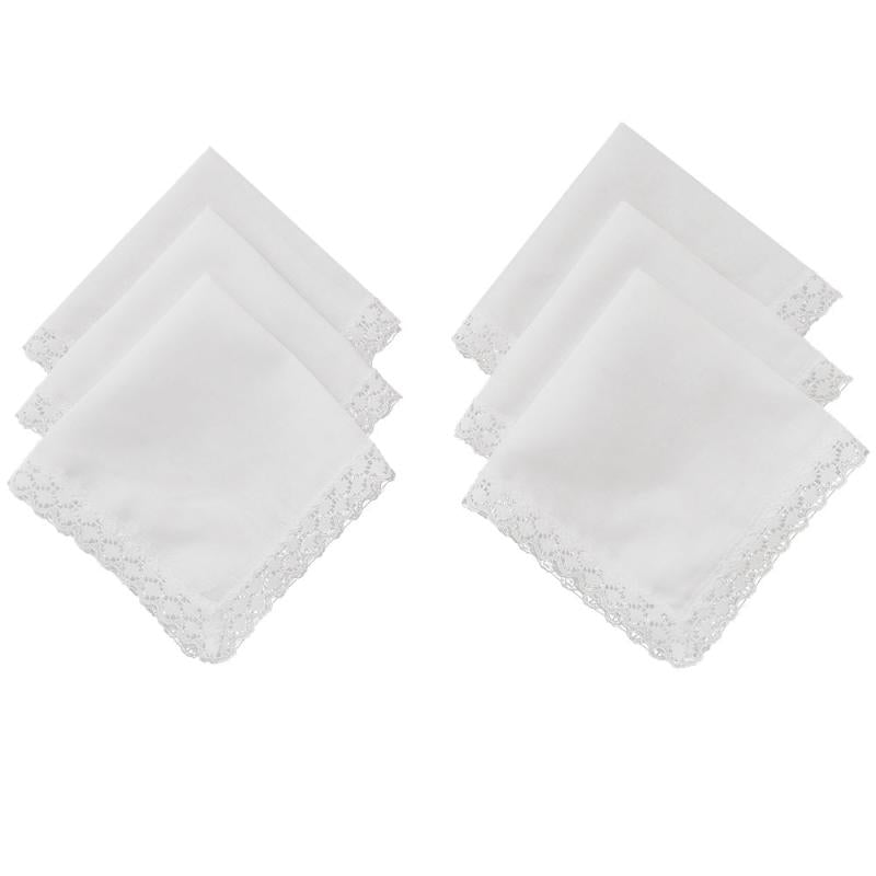 6pcs Lace Trim Handkerchief Set Women's Wedding DIY Decoration