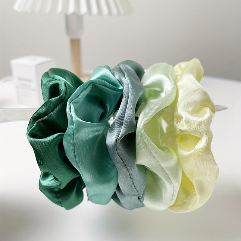 5pcs Silky Satin Hair Tie Green Ponytail Holder