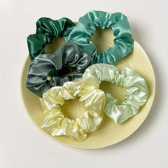 5pcs Silky Satin Hair Tie Green Ponytail Holder