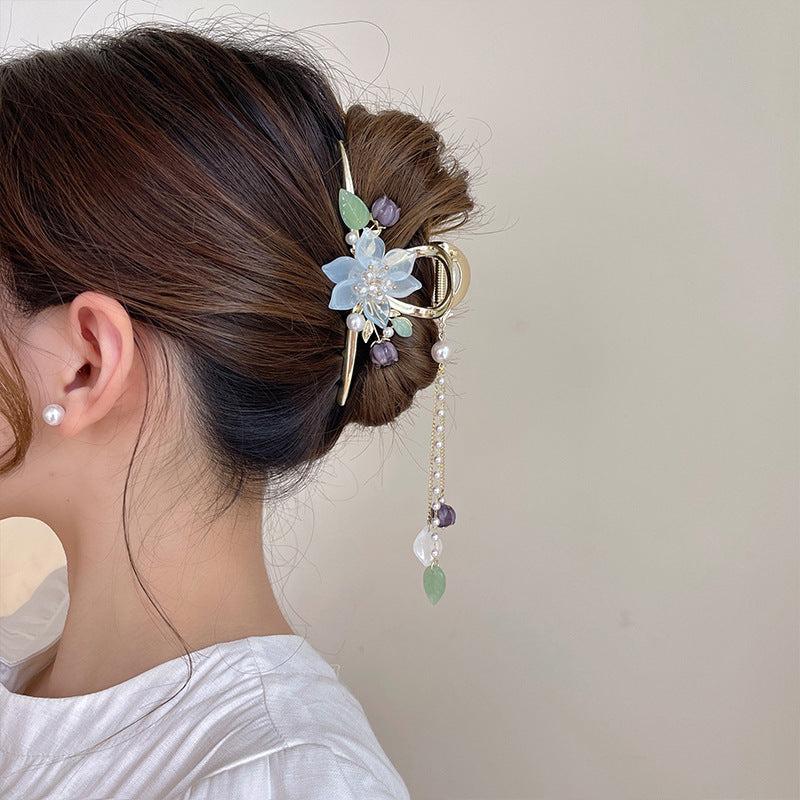 Chinese Style Flower Tassel Hair Claw Clip