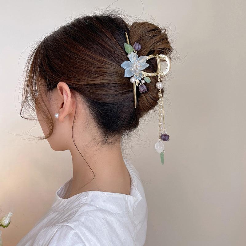 Chinese Style Flower Tassel Hair Claw Clip