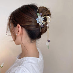 Chinese Style Flower Tassel Hair Claw Clip