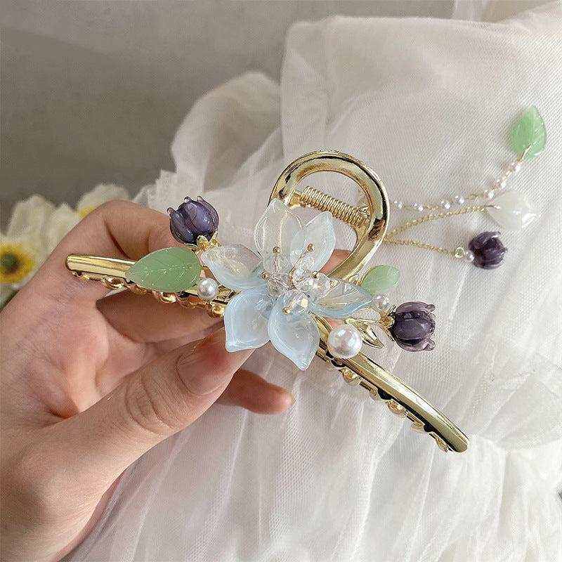 Chinese Style Flower Tassel Hair Claw Clip