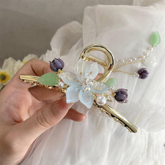 Chinese Style Flower Tassel Hair Claw Clip