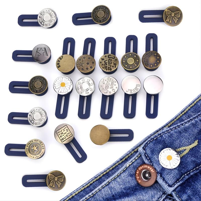 5Pcs Metal Silicone Jeans Buttons Waist Extension Buckle