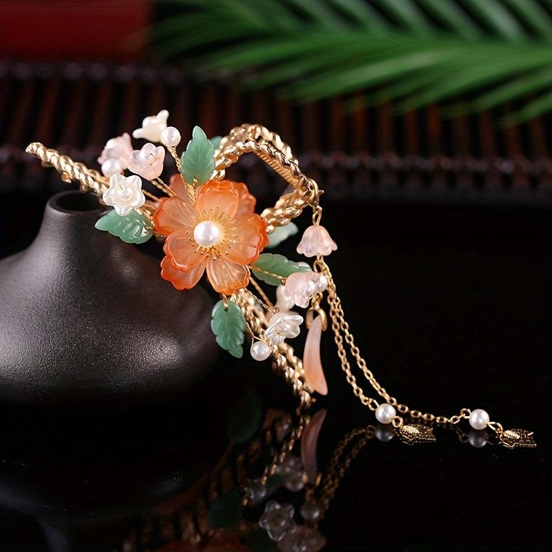 Flower Hair Claw Shark Claw Resin Flower Faux Pearl Hair Clip