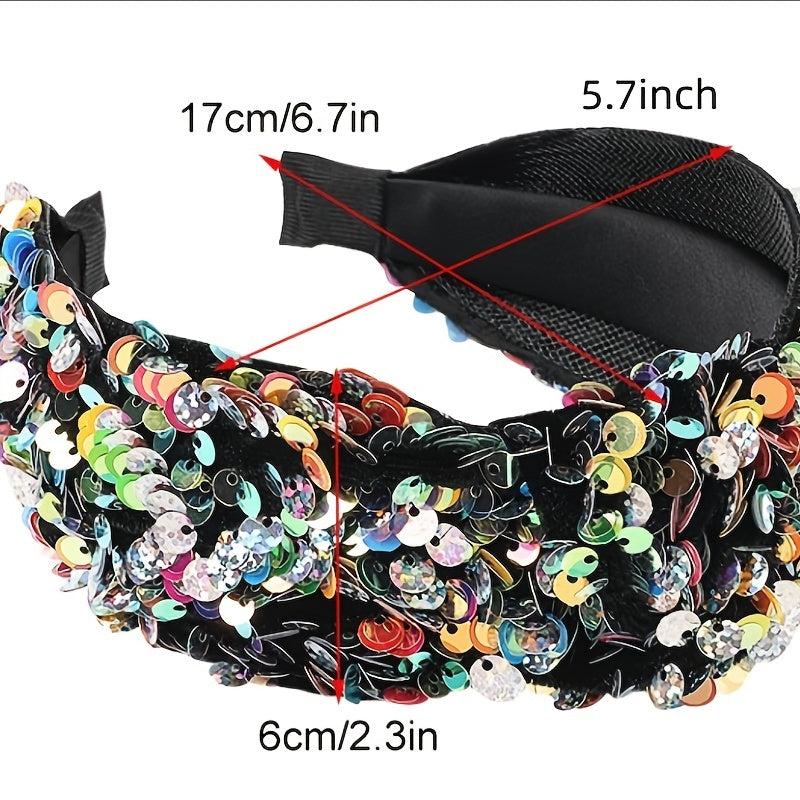 Reversible Sequin Headband Wide Sparkle Hair Hoop Elastic Bling Glitter Band