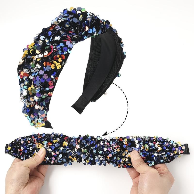 Reversible Sequin Headband Wide Sparkle Hair Hoop Elastic Bling Glitter Band