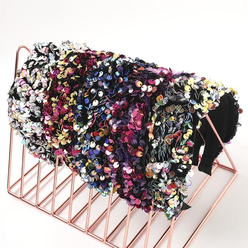 Reversible Sequin Headband Wide Sparkle Hair Hoop Elastic Bling Glitter Band