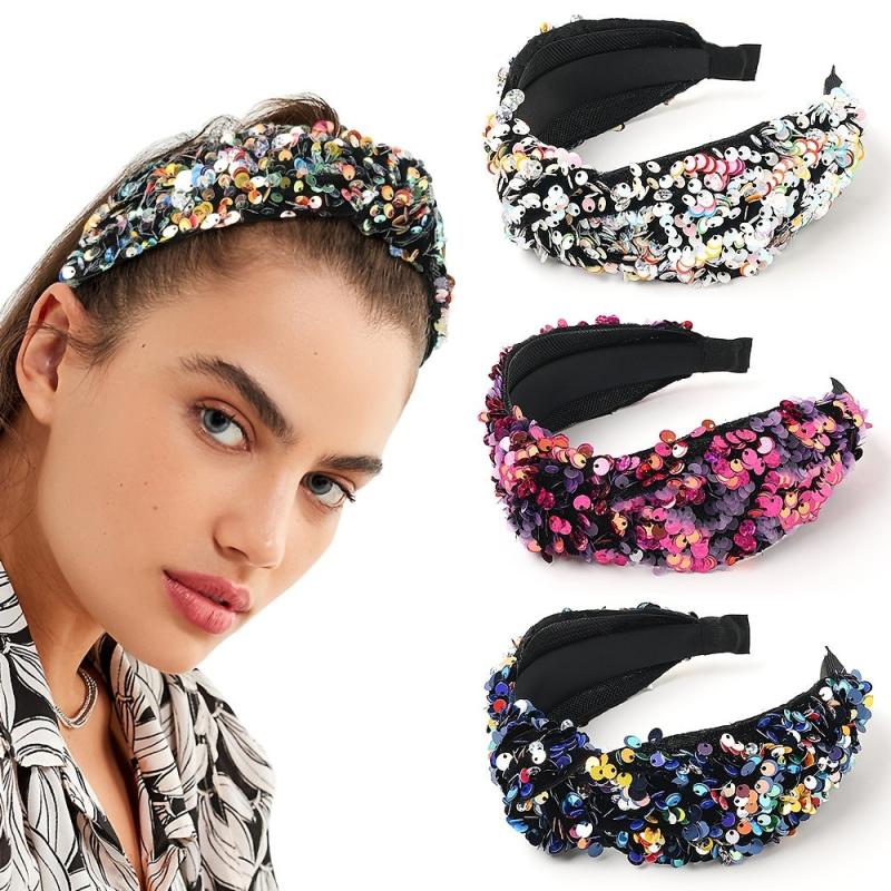 Reversible Sequin Headband Wide Sparkle Hair Hoop Elastic Bling Glitter Band