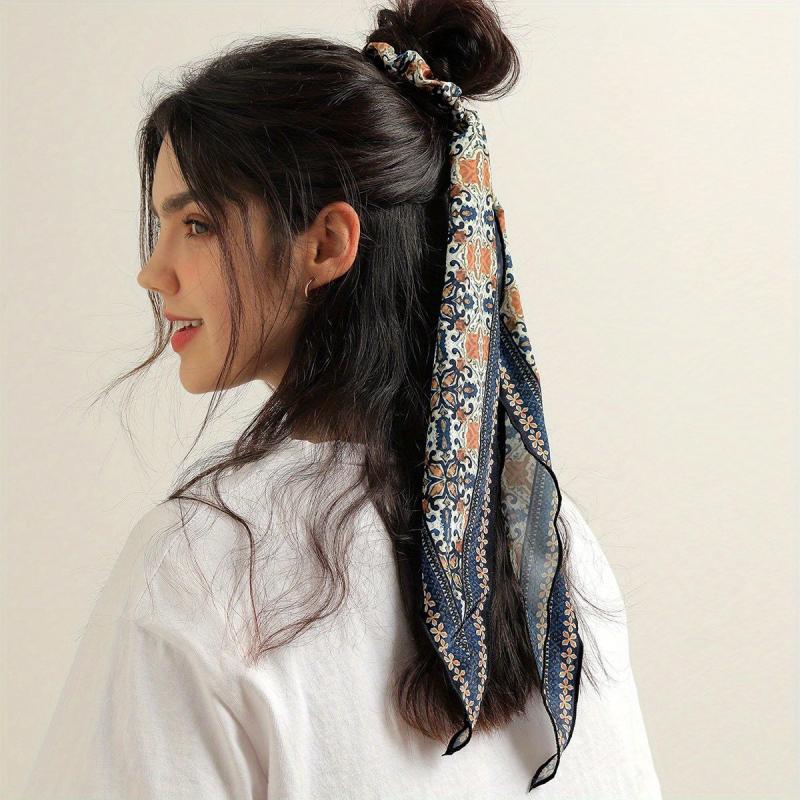 Ditsy Floral Pattern Scrunchie Scarf Silk Hair Tie