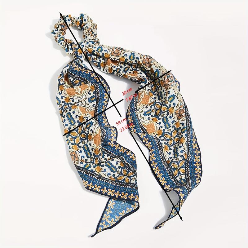 Ditsy Floral Pattern Scrunchie Scarf Silk Hair Tie