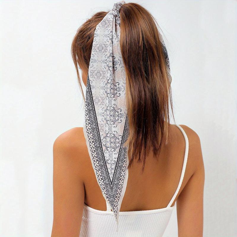 Ditsy Floral Pattern Scrunchie Scarf Silk Hair Tie