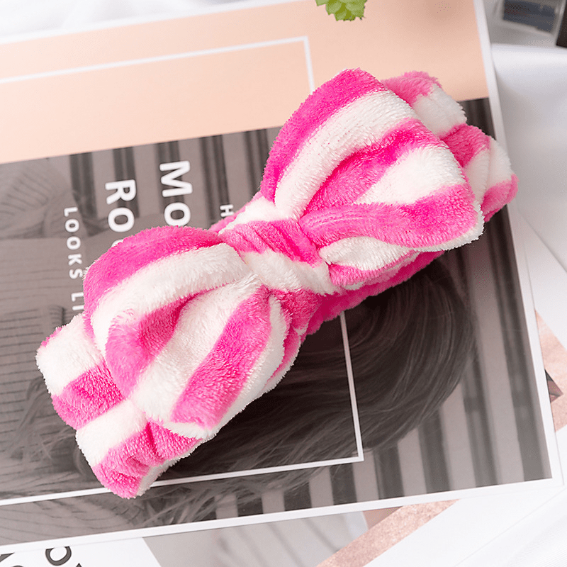 Coral Velvet Headband Bow Plush Hair Bundle Solid Wash Face Spa Headband