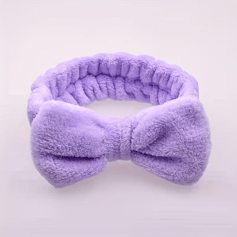 Coral Velvet Headband Bow Plush Hair Bundle Solid Wash Face Spa Headband