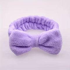 Coral Velvet Headband Bow Plush Hair Bundle Solid Wash Face Spa Headband