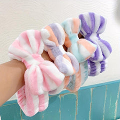 Coral Velvet Headband Bow Plush Hair Bundle Solid Wash Face Spa Headband