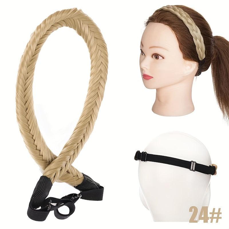 Synthetic Fishbone Braids Twist Elastic Headband With Adjustable Belt