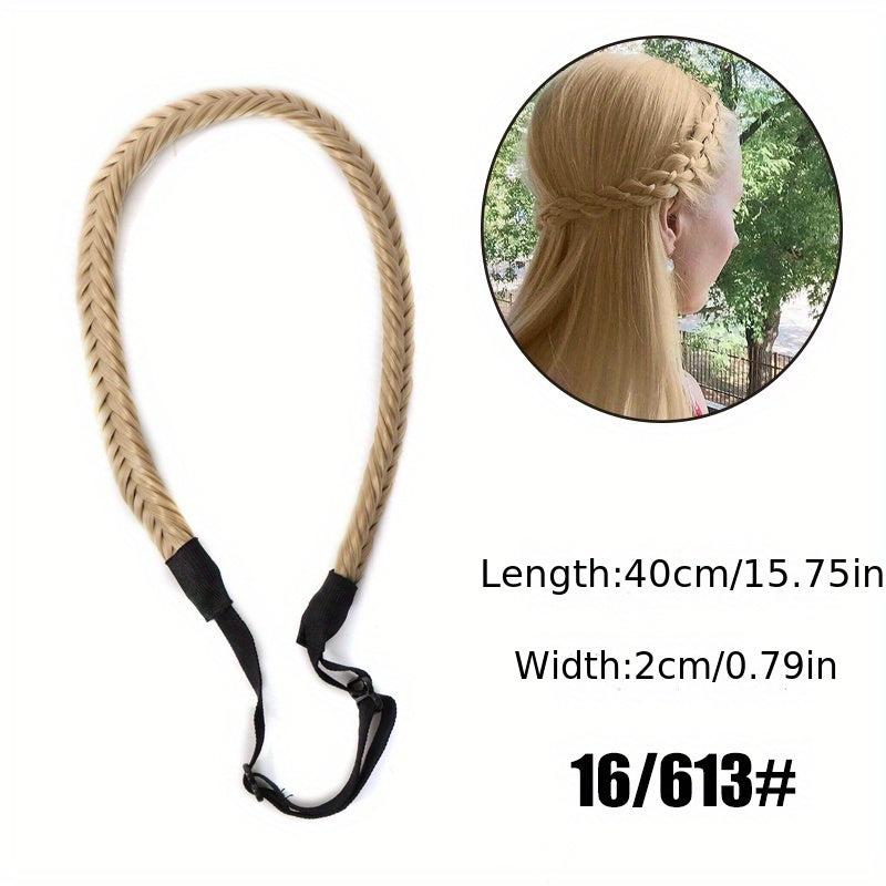 Synthetic Fishbone Braids Twist Elastic Headband With Adjustable Belt