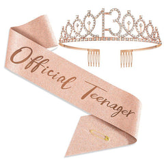 Birthday Queen Crown & Satin Sash Set Rhinestone Tiara With Comb