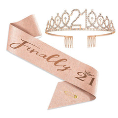 Birthday Queen Crown & Satin Sash Set Rhinestone Tiara With Comb