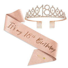 Birthday Queen Crown & Satin Sash Set Rhinestone Tiara With Comb