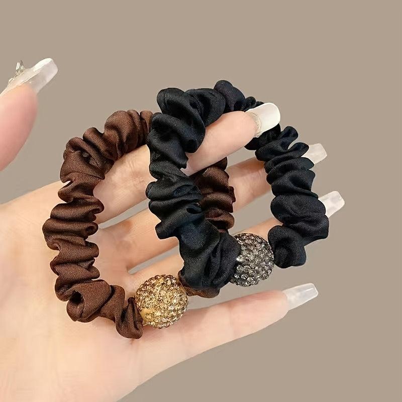 3pcs Rhinestone Hair Ties For Thick Hair - Silky Seamless Hair Scrunchies