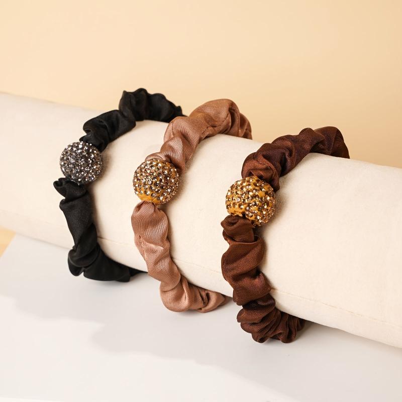 3pcs Rhinestone Hair Ties For Thick Hair - Silky Seamless Hair Scrunchies