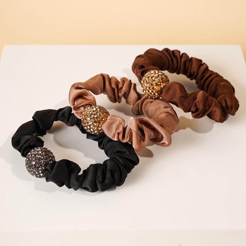 3pcs Rhinestone Hair Ties For Thick Hair - Silky Seamless Hair Scrunchies