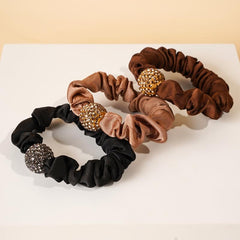 3pcs Rhinestone Hair Ties For Thick Hair - Silky Seamless Hair Scrunchies