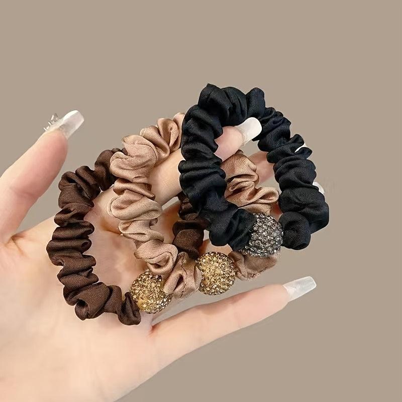3pcs Rhinestone Hair Ties For Thick Hair - Silky Seamless Hair Scrunchies
