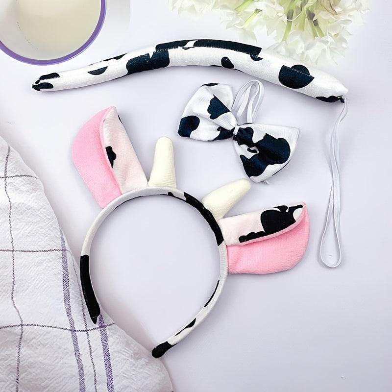 Cow Headband Bow Tie Tail Milk Cow Hair Bands Headpiece Women