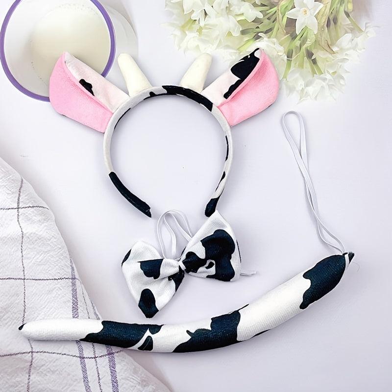 Cow Headband Bow Tie Tail Milk Cow Hair Bands Headpiece Women