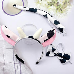 Cow Headband Bow Tie Tail Milk Cow Hair Bands Headpiece Women
