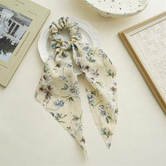 Floral Hair Scrunchies Ribbon Ponytail Streamers Bow Headwear