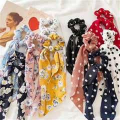 Floral Hair Scrunchies Ribbon Ponytail Streamers Bow Headwear
