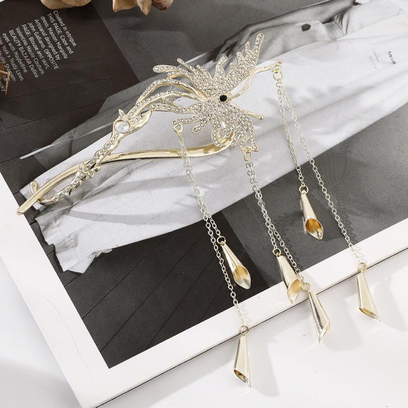 Golden Butterfly Rhinestones Wind Chimes Hair Clips