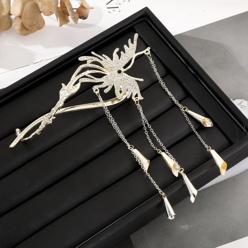 Golden Butterfly Rhinestones Wind Chimes Hair Clips